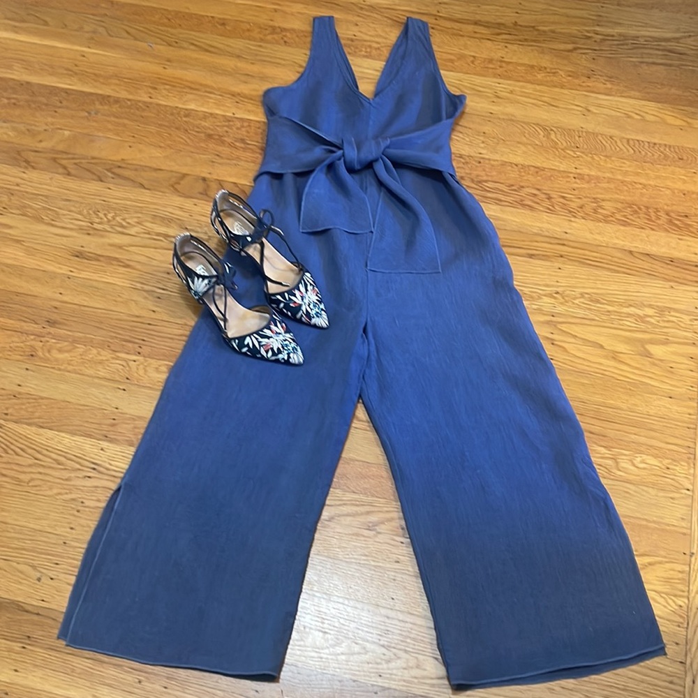 3 Dots Blue Linen Jumpsuit XS